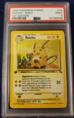 1999 Pokemon Fossil 1st Edition Raichu Holo 14/62 PSA 9 Mint 💎 - Image 1