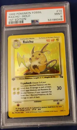 1999 Pokemon Fossil 1st Edition Raichu Holo 14/62 PSA 9 Mint 💎 - Image 2