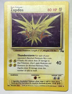 Pokemon TCG - Zapdos 15/62 - Fossil - Cosmos Holo - WOTC Rare LP - Image 1