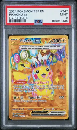 2024 POKEMON SSP EN-SURGING SPARKS 247/191 HYPER RARE PIKACHU #247 EX PSA 9 - Image 1