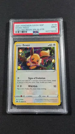 Pokemon Card Promo Holo Eevee SWSH118 PSA 9 MINT Holo Bleed - Image 1