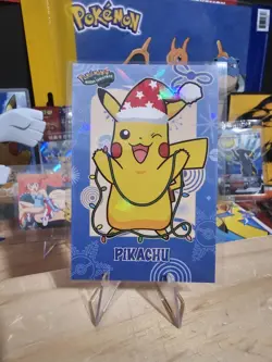 Pokemon Merry Christmas Card Database - Santa Hat Pikachu With Christmas Lights - Image 1