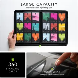 Durable Black Trading Card Binder - 20 Side-Loading Pages, Secure Zipper Closure - Image 5