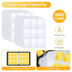 Card Binder 1080 Pockets Trading Card Binder with 60 Removable Sleeves 9 Pock... - Image 3
