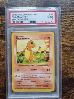 1999 POKEMON BASE SET SHADOWLESS #46/102 CHARMANDER PSA 9 - Image 1