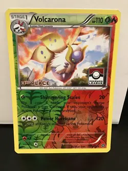 Pokemon Steam Siege Volcarona 15/114 3RD PLACE Pokemon League Reverse Holo Stamp - Image 1