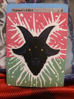 Mtg Hand Painted Altered Art Chainer's Edict Baphomet - Image 1