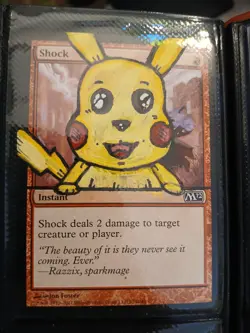 Mtg Hand Painted Altered Art Shock Pokemon Pikachu Art Work - Image 1