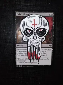 Mtg Hand Painted Altered Art Grisly Ritual Skull Art Work - Image 1