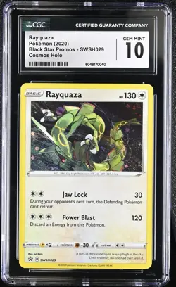 2020 POKEMON BLACK STAR PROMOS COSMOS HOLO #SWSH029 RAYQUAZA CGC 10 GEM MINT - Image 1