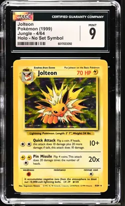 CGC 9 MINT Jolteon 1999 Jungle 4/64 No Set Symbol Holo Pokemon Card psa - Image 1