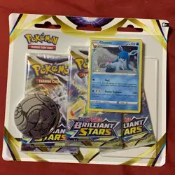 Pokemon TCG: Brilliant Stars Blister Pack: Glaceon Card + 3 Boosters + Coin - Image 1
