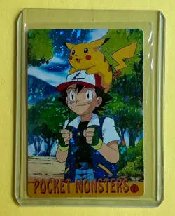 🔥Pokemon Pocket Monster Vending Prism Holo Vintage Sticker #1 PIKACHU Ash 🔥 NM - Image 1
