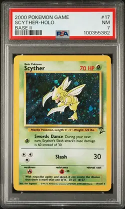 2000 Pokemon Scyther Base Set 2 #17 Holo PSA 7 NM Near Mint WOTC Vintage Clean - Image 1