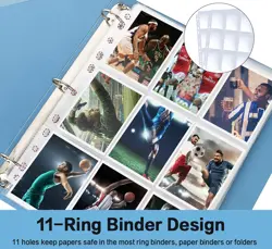 Trading Card Sleeve Pages, 100 Pack 9 Pocket Album Pages 11 Holes Fit 3 Ring ... - Image 4