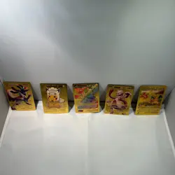 Pokemon Gold Foil Metal Cards Lot of 5 V, GX, VMAX, Collectible TCG Replica Set - Image 3