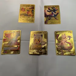 Pokemon Gold Foil Metal Cards Lot of 5 V, GX, VMAX, Collectible TCG Replica Set - Image 4
