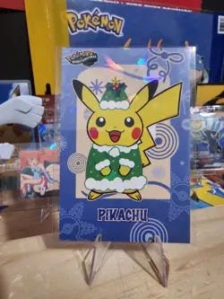 Pokemon Merry Christmas Card Database - Green Christmas Elf Pikachu - Image 1