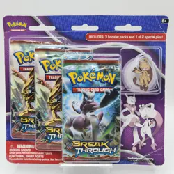 Pokemon Breakthrough Blister 3 Pack With Mega Mewtwo Pin XY Sealed New 2015 - Image 1