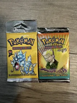 2 WOTC Pokemon Base Set 2 Booster Packs FACTORY SEALED Lt. Surge and Gyarados - Image 1
