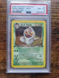 2000 Pokemon Team Rocket - Dark Arbok - Holo 1st Edition 2/82 PSA 8 - Image 1