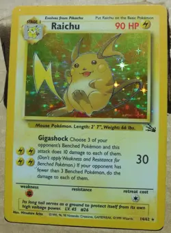 Raichu 14/62 Rare Holo Fossil Set Pokemon Card MP - Image 1
