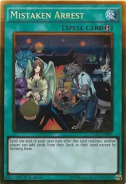 Yugioh-Mistaken Arrest-Gold Rare-1st Edition-PGL3 EN089 (LP) - Image 1