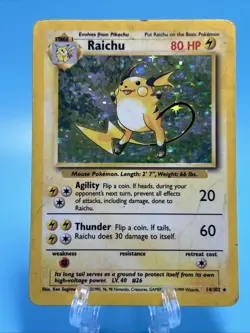 RAICHU 1999 POKEMON ORIGINAL SERIES BASE SET RARE HOLO 14/102 Q0443 - Image 1