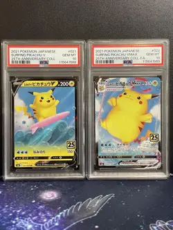 PSA 10 SURFING PIKACHU SEQ SET V 021 VMAX 022 25TH ANNIVERSARY COLL POKEMON JPN - Image 1