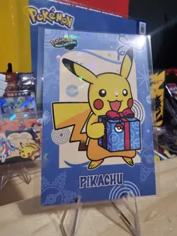 Pokemon Merry Christmas Card Database - Pikachu Christmas Holding Blue Present - Image 2