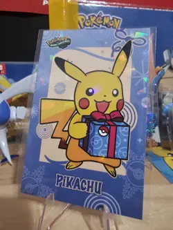 Pokemon Merry Christmas Card Database - Pikachu Christmas Holding Blue Present - Image 3