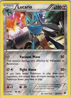 Lucario 63/124 Rare - Pokemon TCG XY: Fates Collide - Reverse Holo (LP) - Image 1