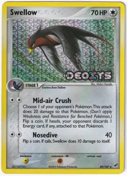 Swellow 49/107 EX Deoxys Reverse Holo 2005 Pokemon TCG Card LP - Image 1