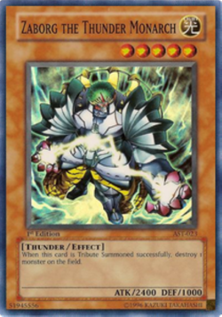 Yugioh-Zaborg the Thunder Monarch-Super Rare-UNL-AST 023 (DAMAGED) - Image 1