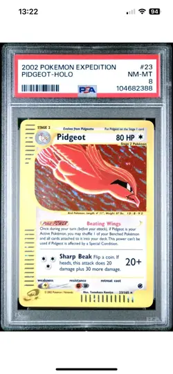 Pidgeot PSA 8 Pokemon Card. Expedition 23/165 holo 2002 NM-MINT E-Series - Image 1