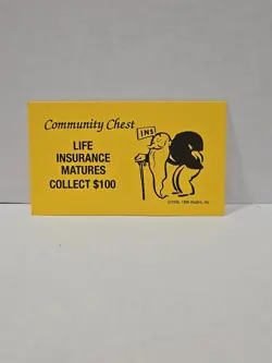 1996 Monopoly Life Insurance Matures Community Chest Replacement Card - Image 1