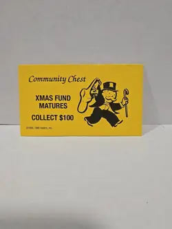 1996 Monopoly Xmas Fund Matures Community Chest Replacement Card - Image 1