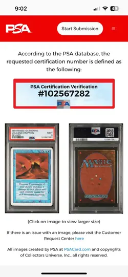 VOLCANIC ERUPTION Revised 1994 Magic: The Gathering MTG PSA 9 MINT 🔥Rare🔥 - Image 3