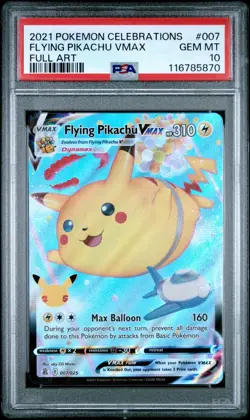 2021 Pokemon Celebrations Full Art Flying Pikachu Vmax PSA 10 Gem Mint #7 - Image 3