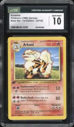 1999 Pokemon GERMAN 1st Edition Base Set Arkani-Arcanine 23/102 CGC 10 GEM MINT - Image 1
