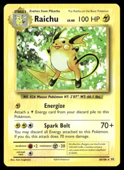 2016 Evolutions Set Pokemon Card 036 Raichu LP - Image 1