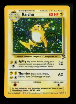 #3 Raichu 16/130 Base Set 2 2000 Holo Rare WOTC Pokemon Card TCG - Image 1