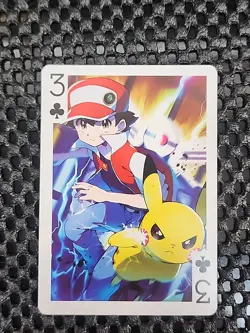 Ash Pikachu Pokemon Playing Card Poker Card TCG Three Of Clubs Mint - Image 1