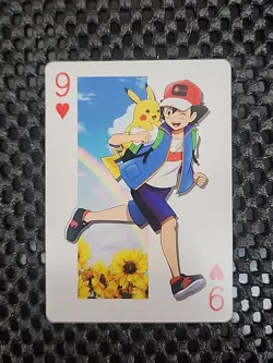 Ash Pikachu Pokemon Playing Card Poker Card TCG Nine Of Hearts - Image 1