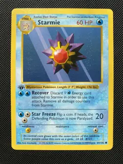 Starmie 64/102 1st Edition Shadowless Base Set Pokemon NM - Image 1