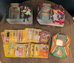 Assorted Pokemon Bundle Of Empty Tins, Cards & Books READ - Image 1