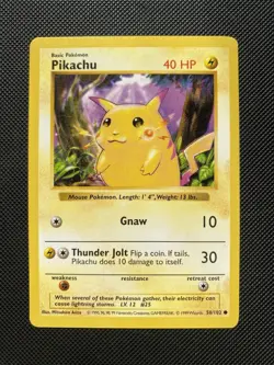 Pikachu 58/102 - Shadowless Red Cheeks - Base Set Pokemon Card - Vintage 1999 LP - Image 1