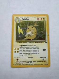 Pokemon Raichu Fossil Holo Rare Card 14/62 Unlimited Visible Damage - Image 1