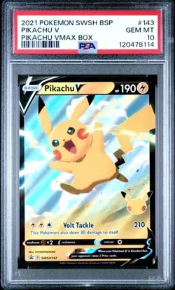 PIKACHU V #143 PSA 10 • 2021 SWSH VMAX BOX Promo Cards Holo Pokemon TCG - Image 1