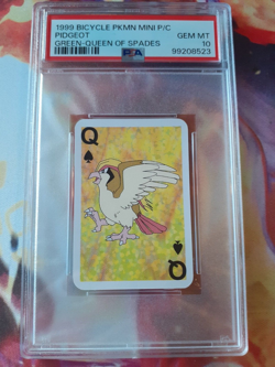 1999 Pokemon Pidgeot Queen of Spades Bicycle Mini Playing Card PSA 10 Gem Mint - Image 1